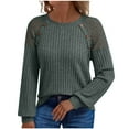 thumbnail image 1 of WRKEKC Womens Long Sleeve Tops Crew Neck Lace Patchwork Solid Color Ribbed Knit Pullover Fall and Winter Casual Blouse, 1 of 8