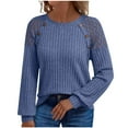 thumbnail image 1 of WRKEKC Womens Long Sleeve Tops Crew Neck Lace Patchwork Solid Color Ribbed Knit Pullover Fall and Winter Casual Blouse, 1 of 8