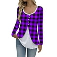 thumbnail image 1 of WRKEKC Womens Long Sleeve Tops Plaid Print Layered Crew Neck Button Detail Long Sleeve Top for Women Casual Slim Waist Flattering Two-Piece Style Shirt for Daily Wear Fall Outings, 1 of 6