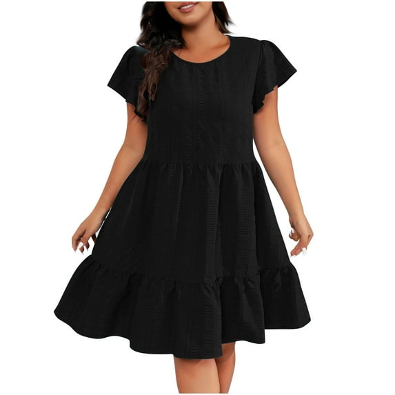 WRKEKC Womens Plus Size T-Shirt Dresses, Summer Casual Dresses for Women, Short Sleeve Dress for Women,Fashion Women's Summer Solid Camis Short Sleeve Round-Neck Dress