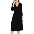 thumbnail image 1 of WRKEKC Womens Robe Casual Solid Color 3/4 Sleeve V-Neck Slim Fit Breathable Loungewear Robe for Home Wear, 1 of 4