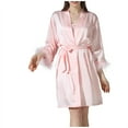 thumbnail image 1 of WRKEKC Womens Robe Casual Solid Color Feather Kimono Satin Nine Quarter Sleeve Morning Robe Sleep Robe Bathrobe, 1 of 9