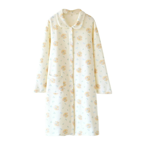 WRKEKC Womens Robe Fall Winter Soft Printed V Neck Long Sleeve Button Cardigan with Pockets Bathrobe Loungewear Sleep Robe
