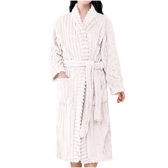 WRKEKC Womens Robe Long Sleeve Solid Color Extended Length Warm Pocket No Hood Sleep Robe Bathrobe Loungewear for Women