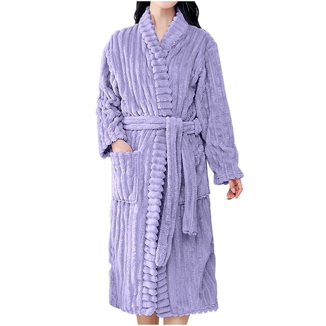 WRKEKC Womens Robe Long Sleeve Solid Color Extended Length Warm Pocket No Hood Sleep Robe Bathrobe Loungewear for Women
