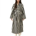 thumbnail image 1 of WRKEKC Womens Robe Long Sleeve Striped Pocket Coral Fleece Long Bathrobe for Women Loungewear Extended Length Sleep Robe Homewear, 1 of 2
