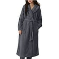 thumbnail image 1 of WRKEKC Womens Robe Long Sleeve Striped Pocket Coral Fleece Long Bathrobe for Women Loungewear Extended Length Sleep Robe Homewear, 1 of 3