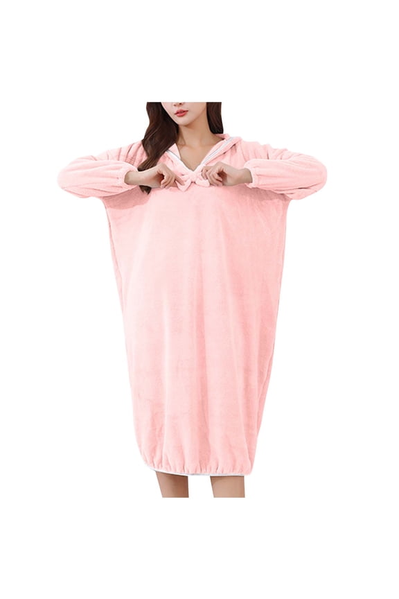 Womens Robe Solid Color Fall Winter Pineapple Plaid Fleece Bathrobe Quick Dry Tie Waist Hooded Long Robe Womens Sleepwear Bathrobe