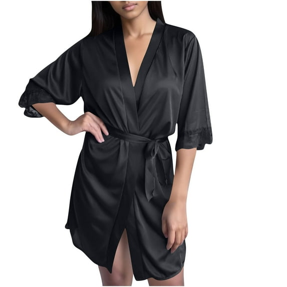 WRKEKC Womens Robe Solid Color Silk Satin Kimono Nightgown Sleep Robe Bathrobe Loungewear