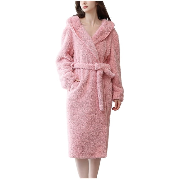 WRKEKC Womens Robe Solid Color Winter Warm Loungewear Long Sleeve Robe Womens Bathrobe for Home and Outdoor Wear