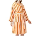 thumbnail image 1 of WRKEKC Womens Robe Striped Hooded Winter Loose Fleece Warm Thickened Long Robe Loungewear Homewear Bathrobe for Women, 1 of 4