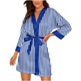 thumbnail image 1 of WRKEKC Womens Robe Striped Print Open Front Tie Waist Loose Short Sleep Robe Bathrobe Loungewear Homewear for Women, 1 of 9
