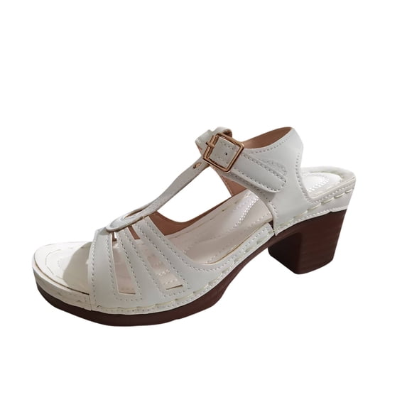 WRKEKC Womens Sandals Cut Out Buckle Peep Toe Chunky Heel Casual Spring Summer Shoes for Women Outdoor Wear
