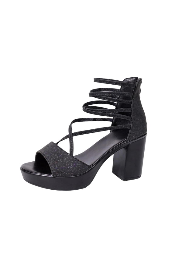 Womens Sandals Multi Strap Wrap Around Elevated Chunky Heel Open Toe Cut Out Design Office Wear High Heel Shoes