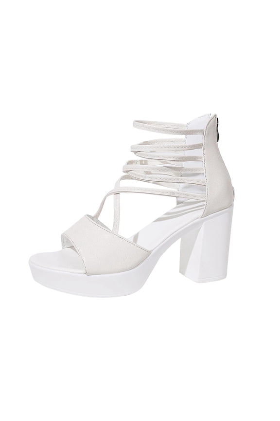 Womens Sandals Multi Strap Wrap Around Elevated Chunky Heel Open Toe Cut Out Design Office Wear High Heel Shoes