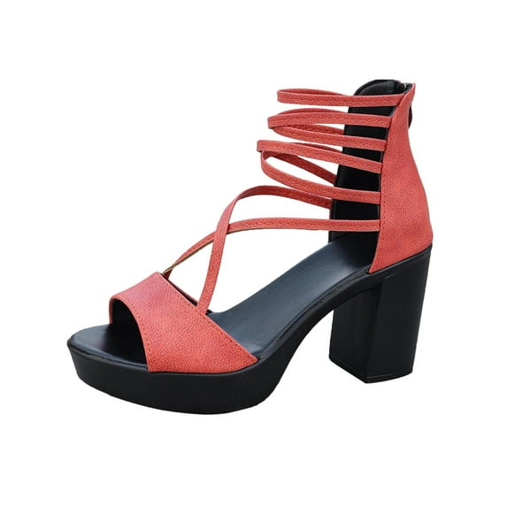 WRKEKC Womens Sandals Multi Strap Wrap Around Elevated Chunky Heel Open Toe Cut Out Design Office Wear High Heel Shoes