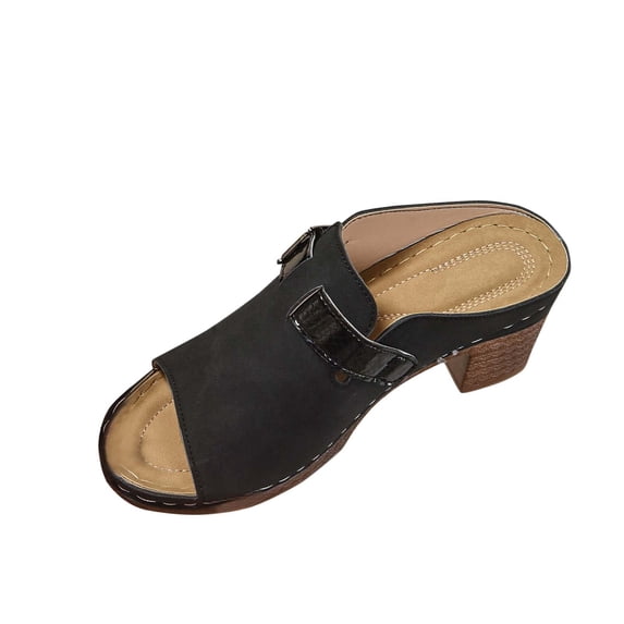 WRKEKC Womens Sandals Open Toe Buckle Strap Elevated Heel Casual Slides Thick High Heel Spring Summer Footwear Slippers for Women