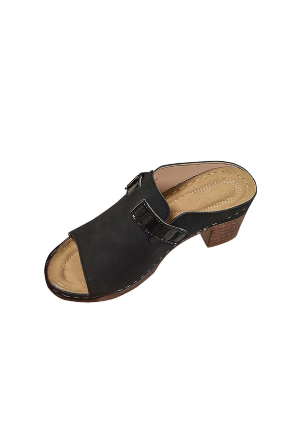 Womens Sandals Open Toe Buckle Strap Elevated Heel Casual Slides Thick High Heel Spring Summer Footwear Slippers for Women