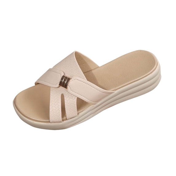 WRKEKC Womens Sandals Open Toe Thick Sole Slides with Cut Out Design Breathable Wide Strap Wrap Around Casual Spring Summer Footwear