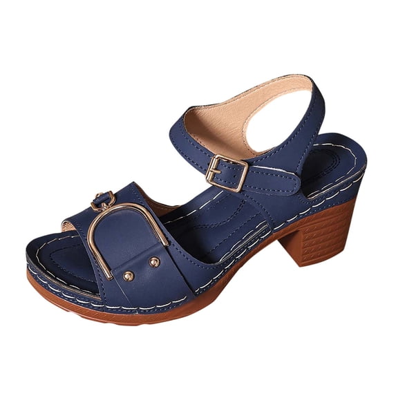 WRKEKC Womens Sandals Peep Toe Buckle Strap Chunky High Heel Casual Footwear Spring Summer Shoes for Women