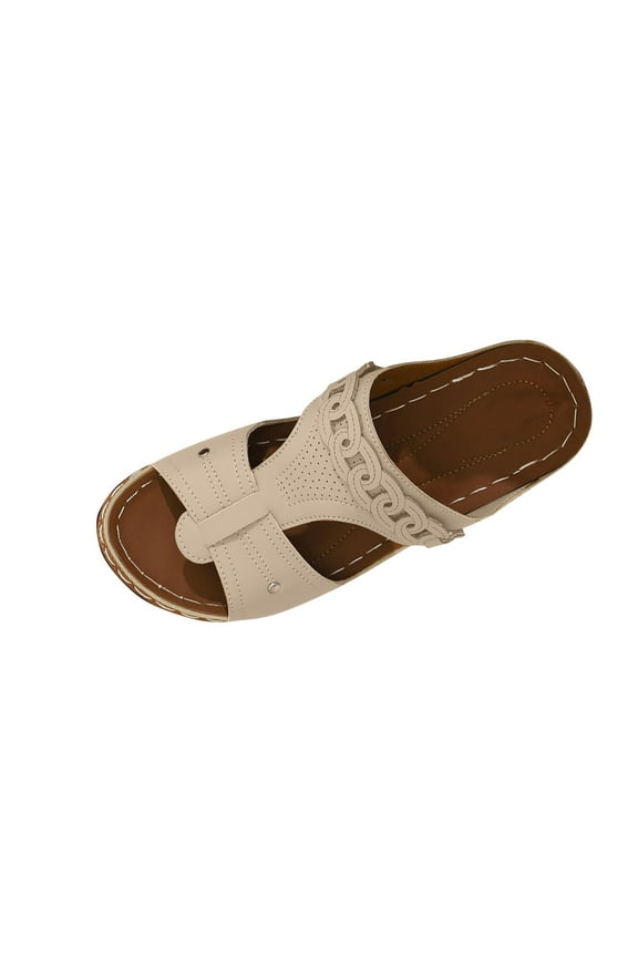 Womens Sandals Peep Toe Thick Sole Slides T Strap Design Casual Elevated Sole Beach Summer Footwear