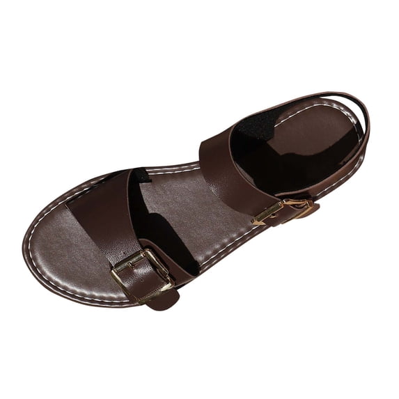 WRKEKC Womens Sandals Round Toe Solid Color Buckle Strap Flat Casual Slides Spring Summer Shoes for Women