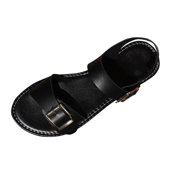WRKEKC Womens Sandals Round Toe Solid Color Buckle Strap Flat Casual Slides Spring Summer Shoes for Women