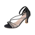 thumbnail image 1 of WRKEKC Womens Sandals Round Toe Stiletto Heel Rhinestone Wide Strap High Heel Sandals Fairy Style Chic Dressy Footwear, 1 of 9