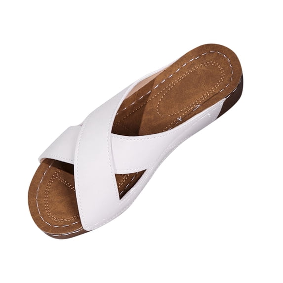 WRKEKC Womens Sandals Solid Color Cross Strap Elevated Wedge Sandals Casual Spring Thick Sole Comfortable Footwear