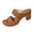 thumbnail image 1 of WRKEKC Womens Sandals Solid Color One Strap Buckle High Heel Metal Accent Chunky Heel Comfortable Open Toe Summer, 1 of 4