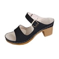thumbnail image 1 of WRKEKC Womens Sandals Solid Color One Strap Buckle High Heel Metal Accent Chunky Heel Comfortable Open Toe Summer, 1 of 9