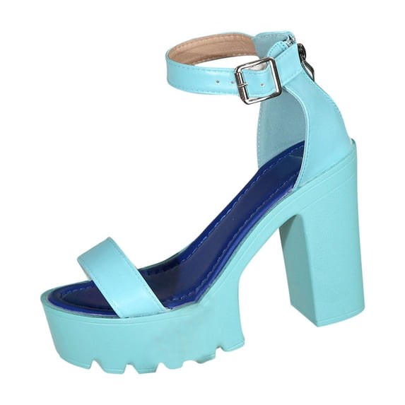 WRKEKC Womens Sandals Solid Color Wide Strap Open Toe High Heel Elevated Sandals Chunky Heel Casual Summer Versatile