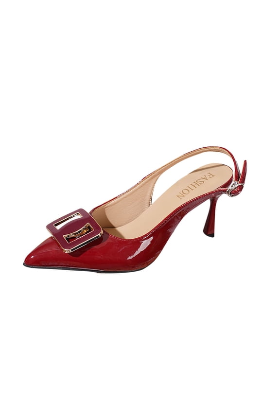 Womens Sandals Square Buckle Open Back Stiletto Heel Sandals Pointed Toe Dressy Office Wear Casual Summer Footwear