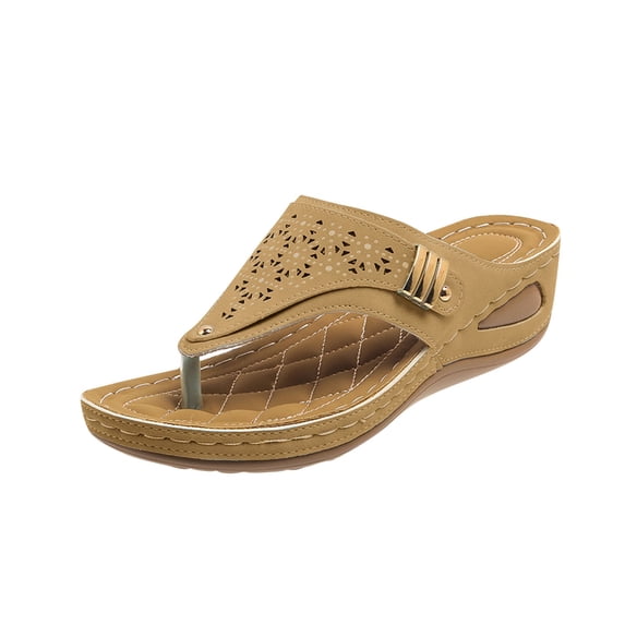 WRKEKC Womens Sandals Toe Post Elevated Wedge Slides Toe Post Design Casual Spring Summer Beach Outdoor Footwear