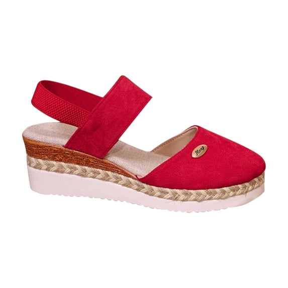 WRKEKC Womens Sandals Wedge Heel Lightweight Woven Rope Closed Toe Elastic Strap Thick Sole Backless Summer Shoes