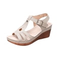 thumbnail image 1 of WRKEKC Womens Sandals Wide Width Peep Toe Elevated Wedge Sandals Solid Color with Buckle Strap Summer Cut Out Footwear, 1 of 5