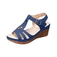 thumbnail image 1 of WRKEKC Womens Sandals Wide Width Peep Toe Elevated Wedge Sandals Solid Color with Buckle Strap Summer Cut Out Footwear, 1 of 4