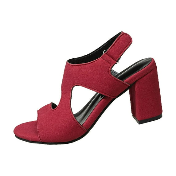 WRKEKC Womens Sandals Wide Width Solid Color Peep Toe Open Toe Strap Chunky Heel High Heel Sandals Casual Comfortable