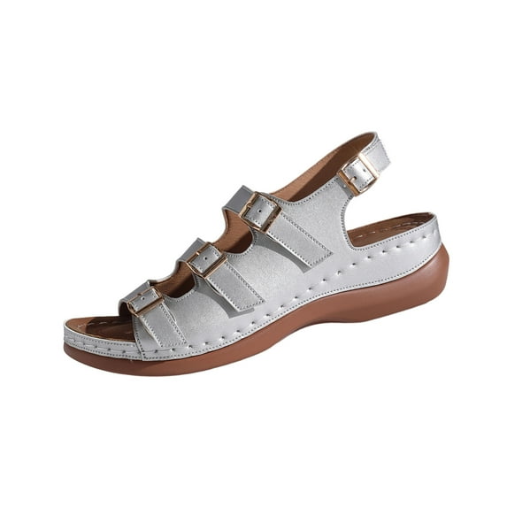 WRKEKC Womens Sandals Wide Width Solid Color Round Toe Soft Sole Elevated Wedge Beach Sandals Casual Spring Summer Versatile
