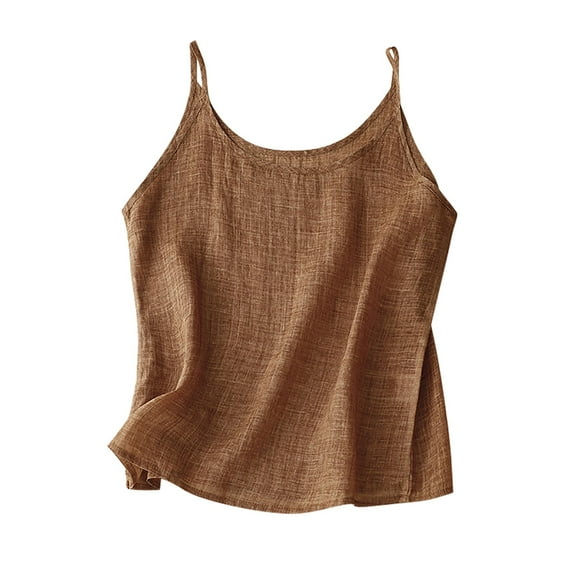 WRKEKC Womens Sleeveless Tank Tops Casual Cami Tank Top for Women Solid Color Spaghetti Strap Linen Loose Fit Basic Layering Tops