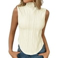 thumbnail image 1 of WRKEKC Womens Sleeveless Tank Tops High Neck Pleated Fitted Solid Color Tank Top for Stylish Looks and Layering Outfits, 1 of 7