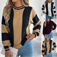 thumbnail image 1 of WRKEKC Womens Sweater Trendy Autumn Casual Long Sleeve Color Block Stripe Knit Pullover with Round Neck Loose Fit, 1 of 9