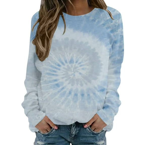WRKEKC Womens Sweatshirt Crew Neck Tie Dye Print Long Sleeve Hoodless Top for Women Casual Outfit with Vibrant Pattern and Soft Material