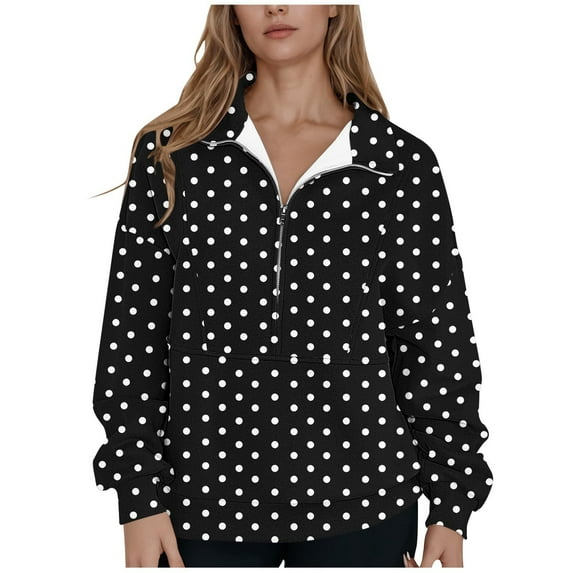 WRKEKC Womens Sweatshirts Solid Color Long Sleeve Zip Up Jacket No Hood Crew Neck Shirt Top for Women Fashion Casual Daily Wear with Versatile Style