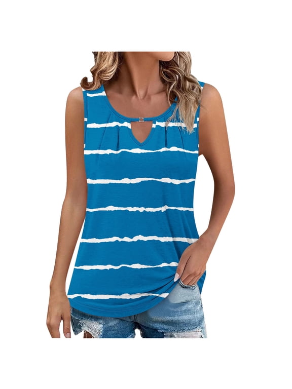 Womens Tank Tops Gradient Print V-Neck Sleeveless Summer Tank Casual Loose Fit Lightweight Daily Top