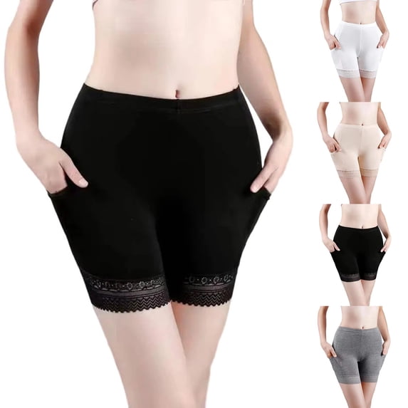 WRKEKC Womens Underwear Mid Rise Butt Lifting Cotton Lace Trim Solid Anti Exposure Boyshorts Breathable Soft Wear
