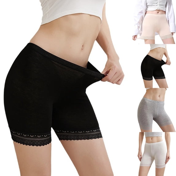 WRKEKC Womens Underwear Mid Rise Butt Lifting Cotton Lace Trim Solid Anti Exposure Boyshorts Breathable Soft Wear