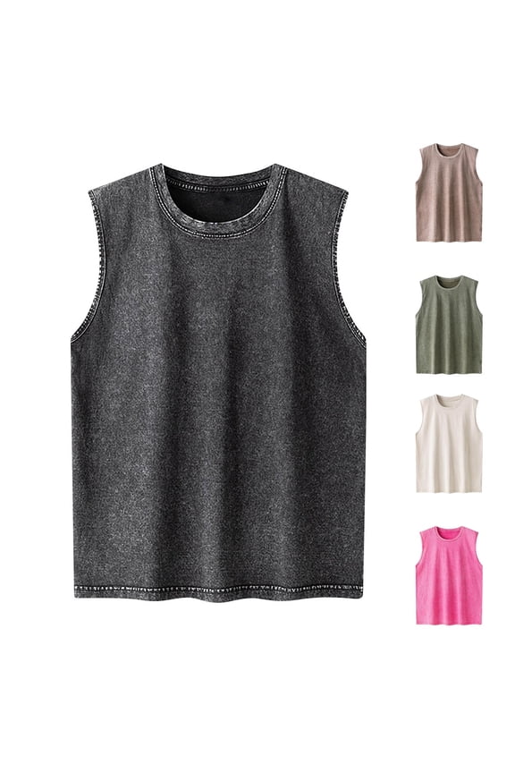 Workout Tank Tops for Men,Men's Vintage Solid Color Casual Fitness Sport Permeability Round Neck Tank Top