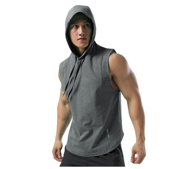 WRKEKC Workout Tank Tops for Men Solid Color Hooded Drawstring Stretch Quick Dry Sleeveless Tee for Training