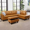 thumbnail image 1 of WRTEYEUI Convertible Sectional Sofa Couch, Faux Leather 4 Seat L-Shaped Sofa Set Modular Sofa Sleeper for Home, Living Room and Office, Diamond Pattern, Ginger, Left, 1 of 4